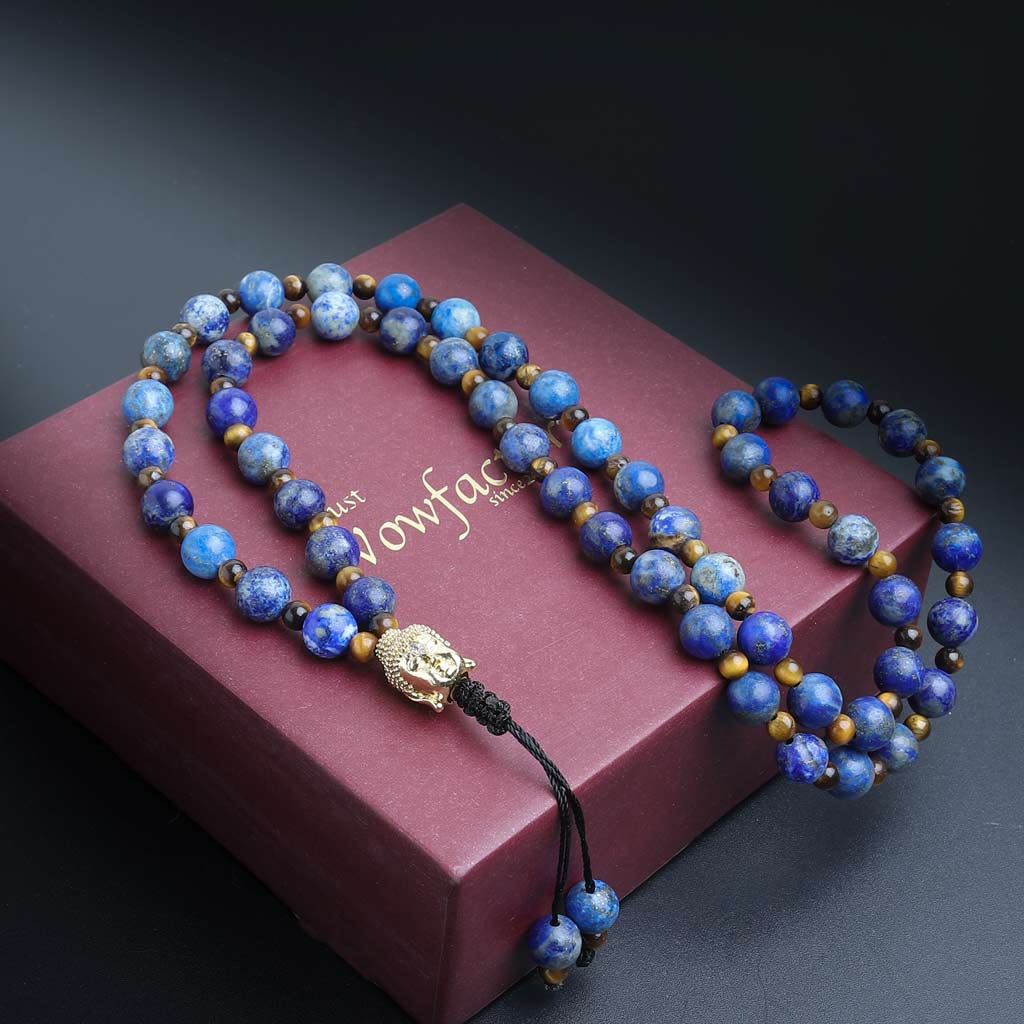 The Gracious Tranquility Buddha 108 Lapis Lazuli Tiger Eye Mala