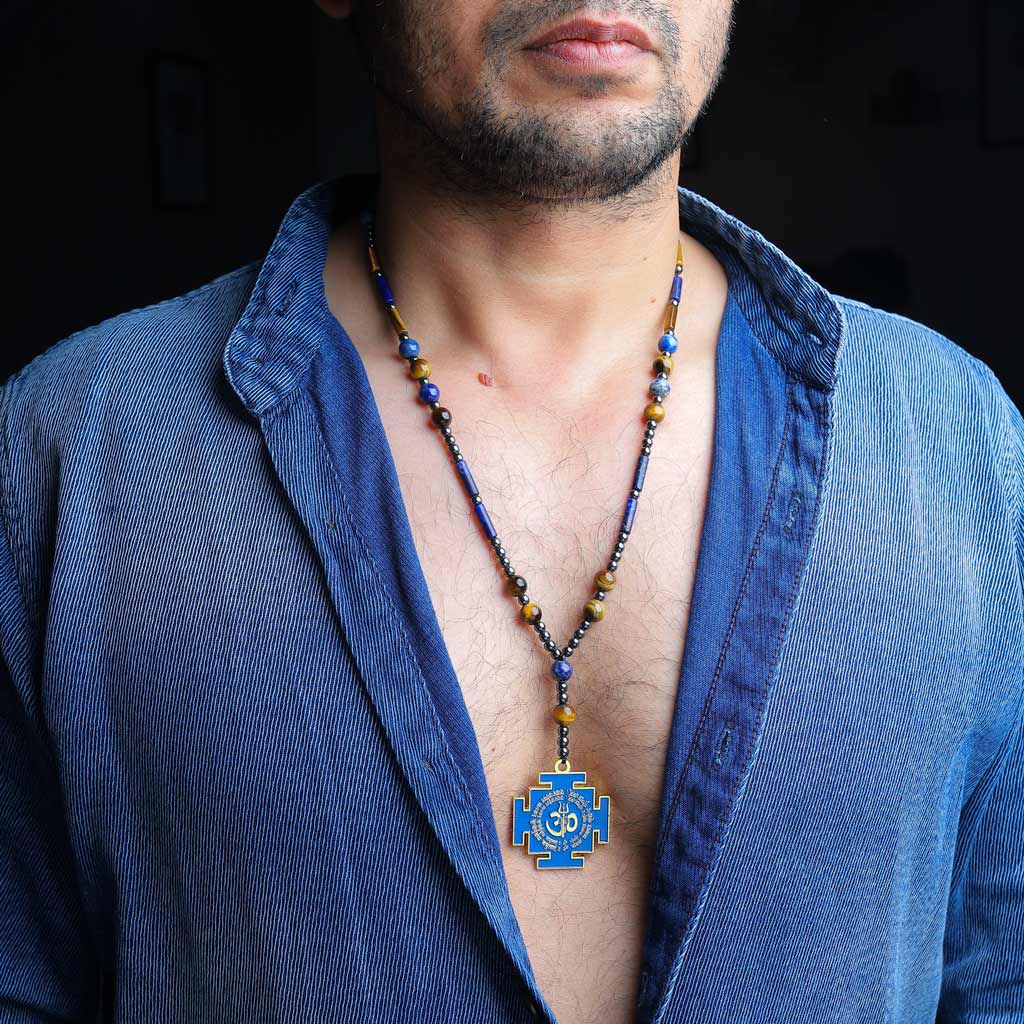 Immanent Shield Maha Mrityunjaya Mantra Shiva Pendant Lapis Lazuli  Mala Necklace
