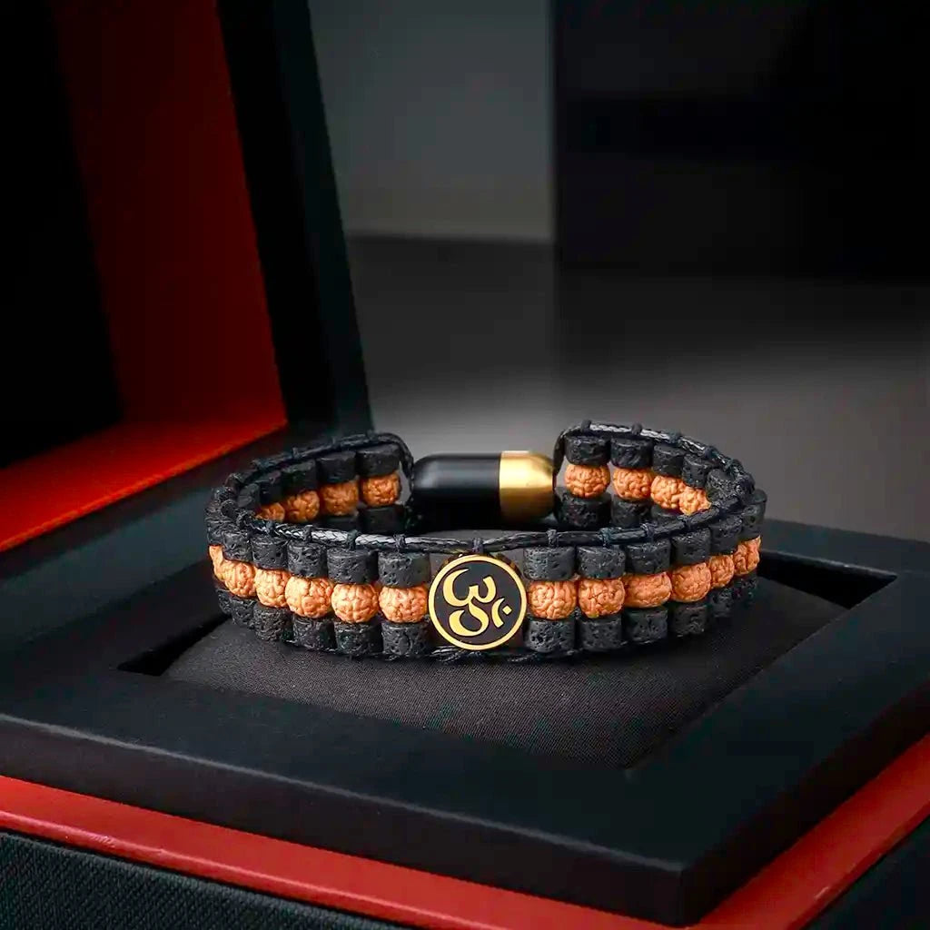kopfmassagegerät mit vibration Positive Vibration Aum Lava Rudraksha Wristband Bracelet – Justwowfactory
