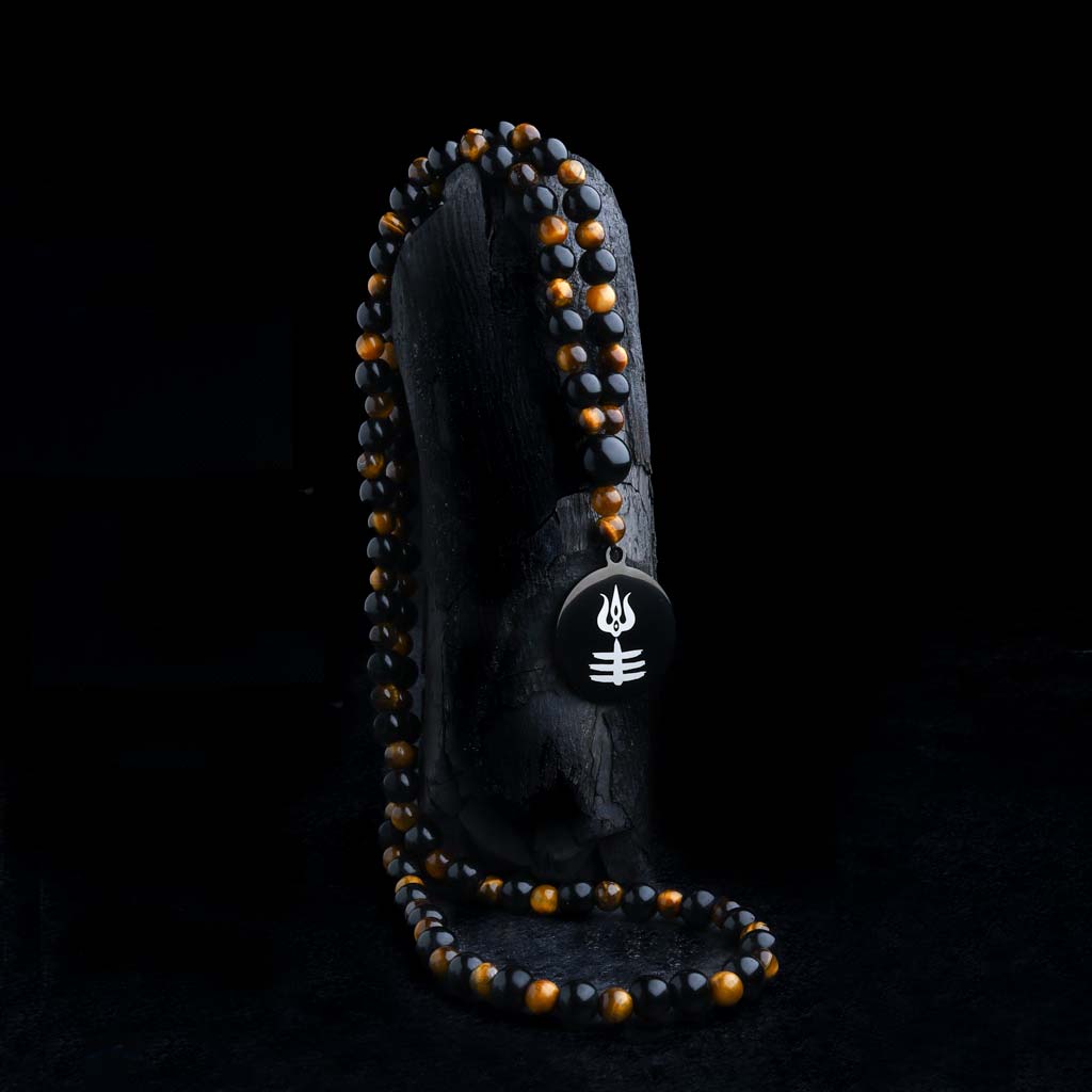Shiva's Blessing 108 Tiger Eye Obsidian Pendant Mala