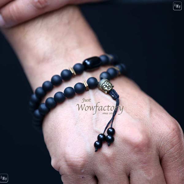 Live The Moment Natural Agate Buddha Healing Bracelet