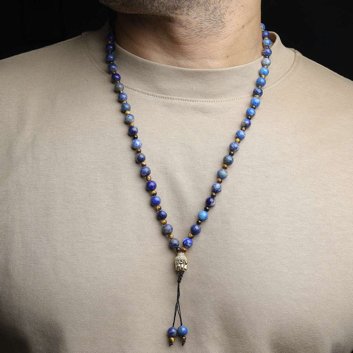 The Gracious Tranquility Buddha 108 Lapis Lazuli Tiger Eye Mala