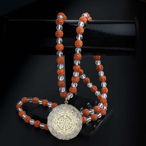 JWF™  Auspicious Blessing 108 Rudrakhsa Clear Quartz Sriyantra Mala