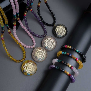JWF The Chakras Enkindling Sriyantra 7 Chakra 108 Natural Stones Mala