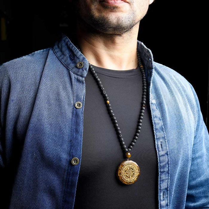 Staggering Rise Of Fortune 108 Sriyantra Tiger Eye Lava Necklace Mala