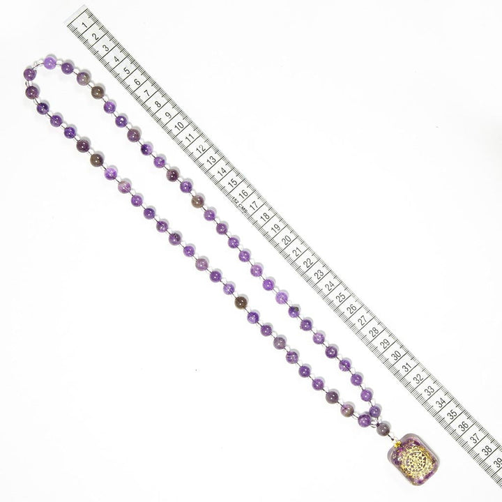 Inviting Well Being 108 Sriyantra Aventurine, Amethyst Clear Quartz Mala