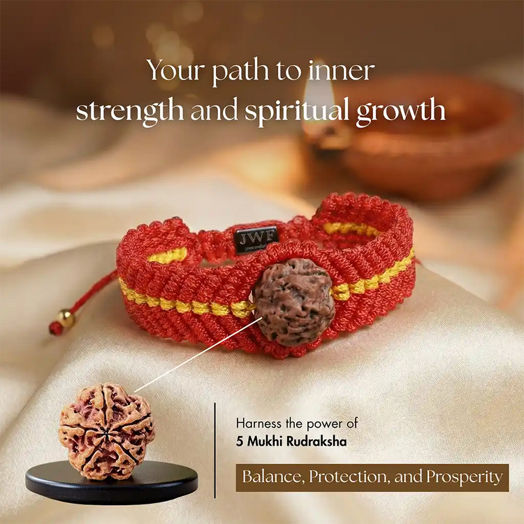 Five faces. One presence. Shiva within. 5 Mukhi Rudraksha Kalawa Thread Bracelet