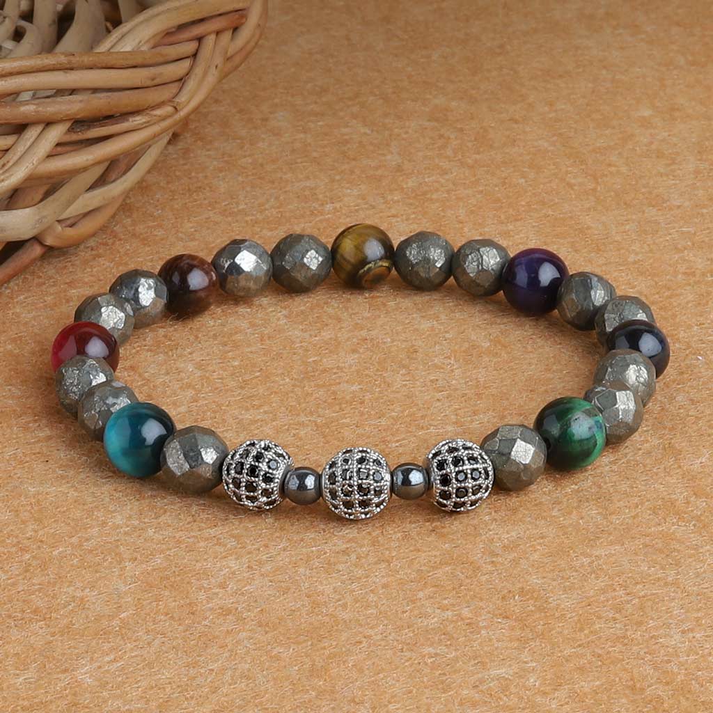 Fortune Blessing Tiger Eye 7 chakra pyrite stone bracelet