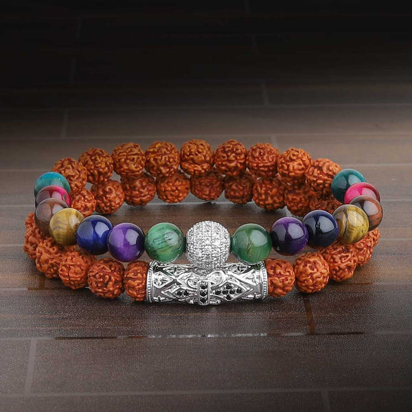 Spiritual Gravity 7 Chakra Tiger Eye Rudraksha Bracelet