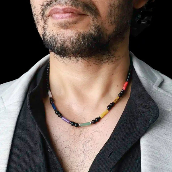 Rebuilding Passion 7 Chakras Obsidian Tiger Eye Necklace