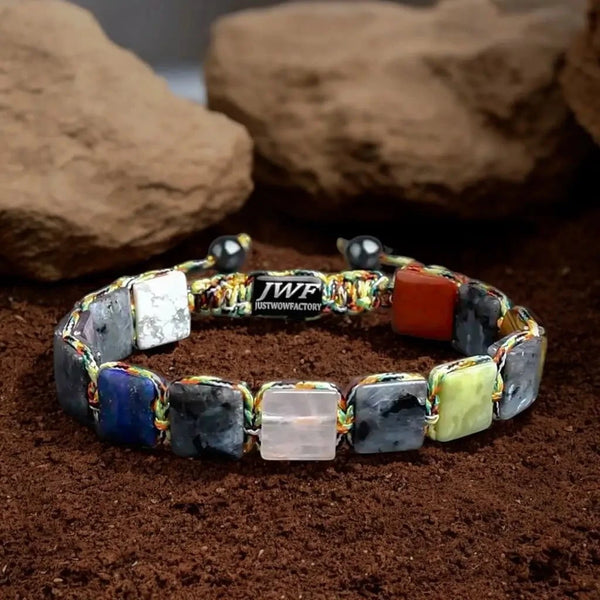 Order 7 chakra labradorite flatbead men bracelet