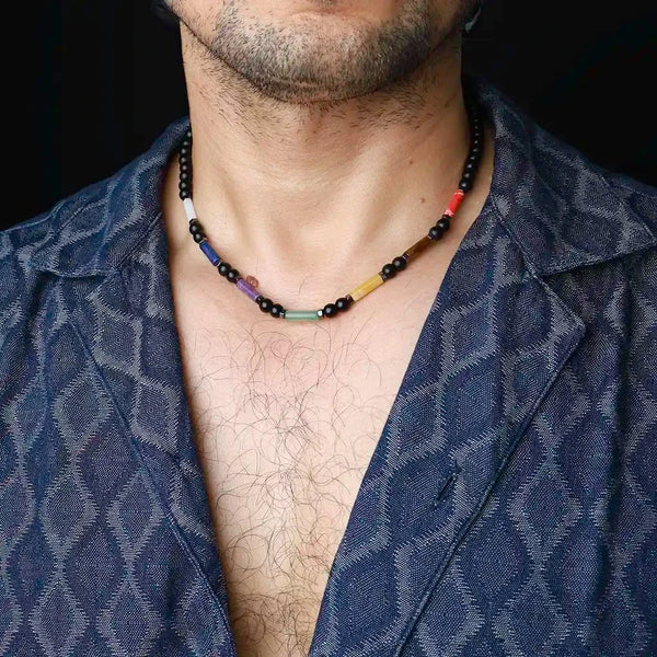 Rebuilding Passion 7 Chakras Obsidian Tiger Eye Necklace