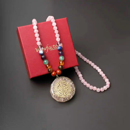 Harmony & Love Infusion 108 Divine 7 Chakra Sriyantra Pendant Rose Quartz Mala & Bracelet