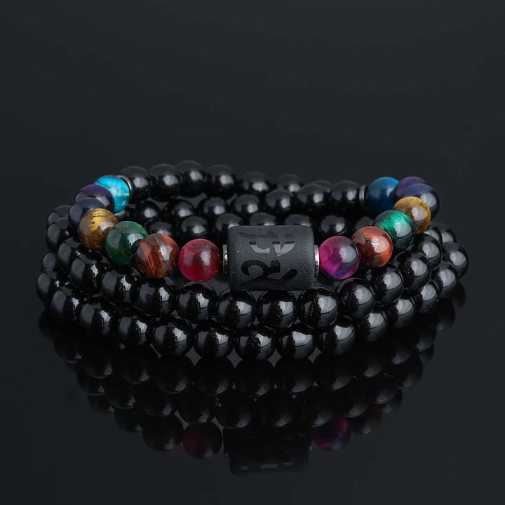 Light Up Your Dream 7chakra Tiger Eye Black Agate  Peace Bracelet