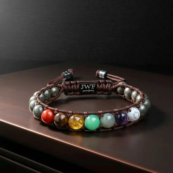 Guardian of Balance & Abundance – Pyrite 7 Chakra Bracelet