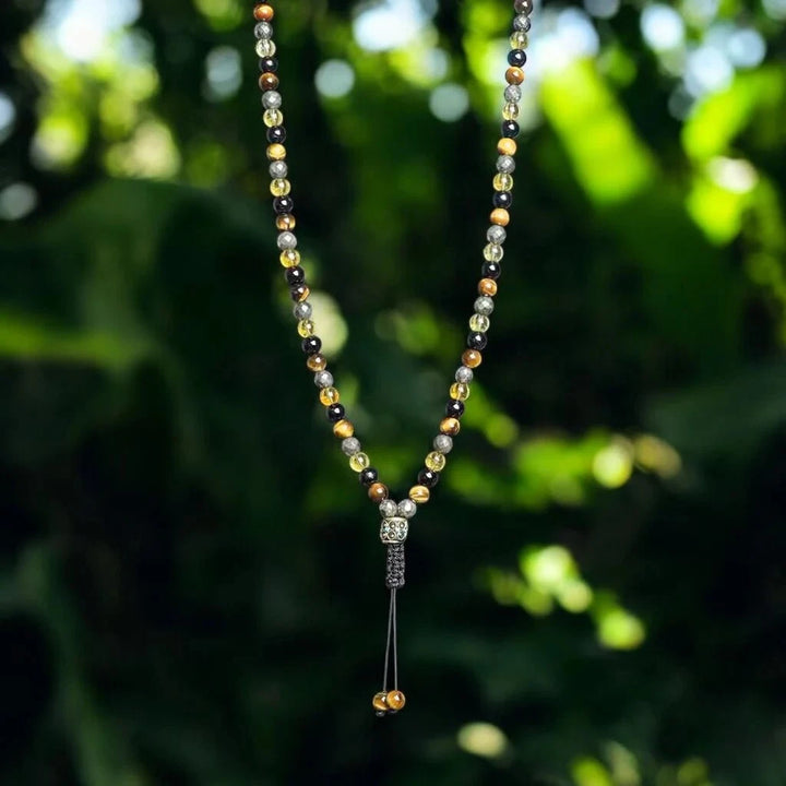 Pyrite Citrine tiger eye and obsidian wealth mala

