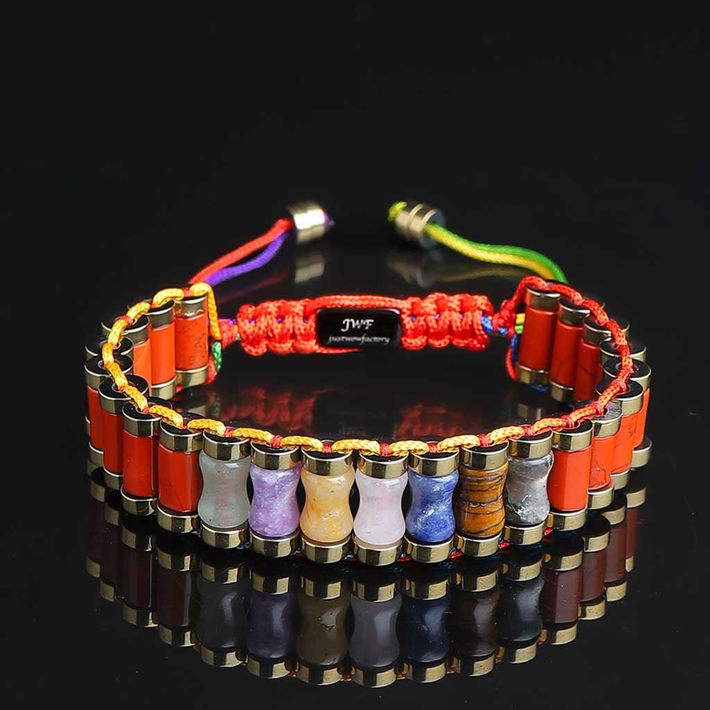 The Unfailing will 7 Chakras Activating Bracelet in black background