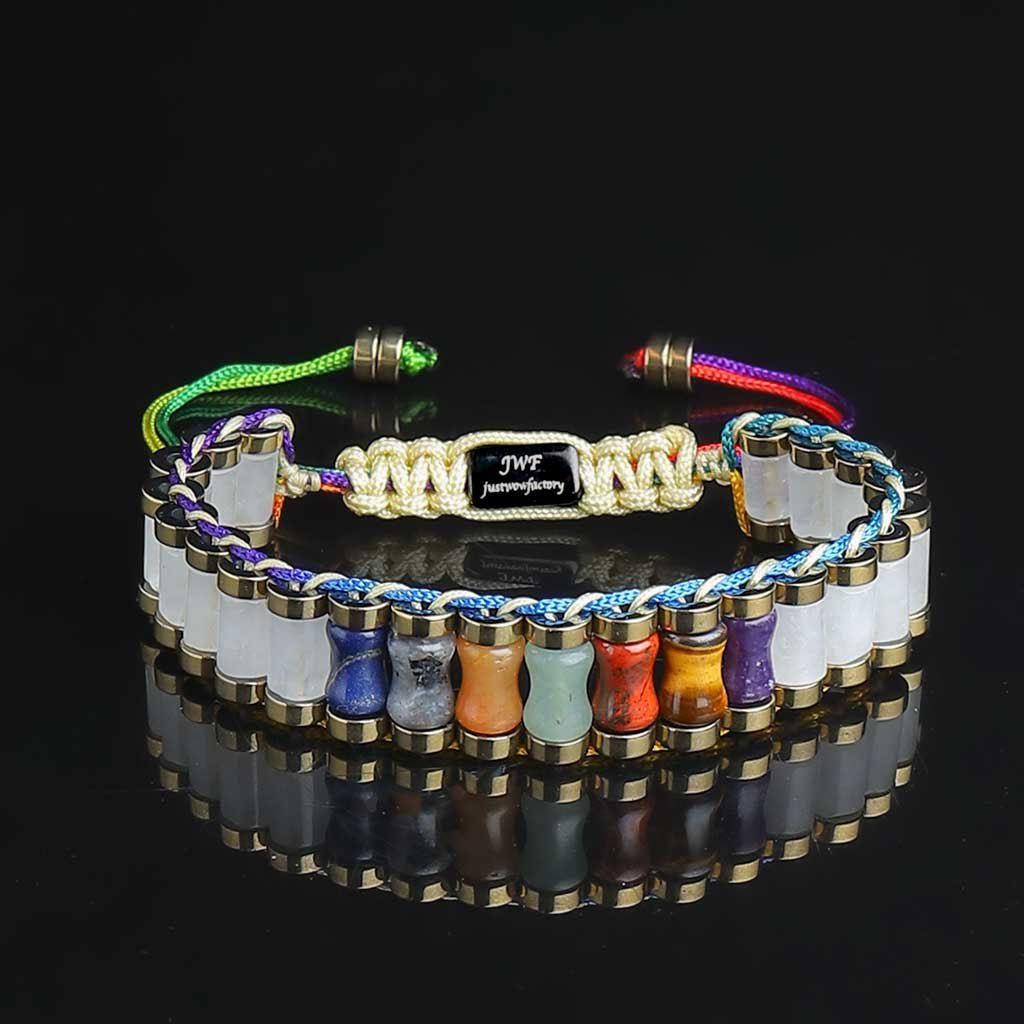 The Unfailing will 7 Chakras Activating Bracelet in black background