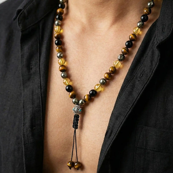 Ambition And Achievement  Pyrite Citrine Tourmaline Tiger Eye Mala