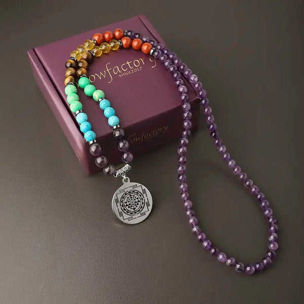 Divine Catalyst 108 Amethyst 7 Chakra Sriyantra Mala