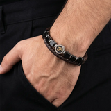 Aum Shield | Obsidian Leather Bracelet