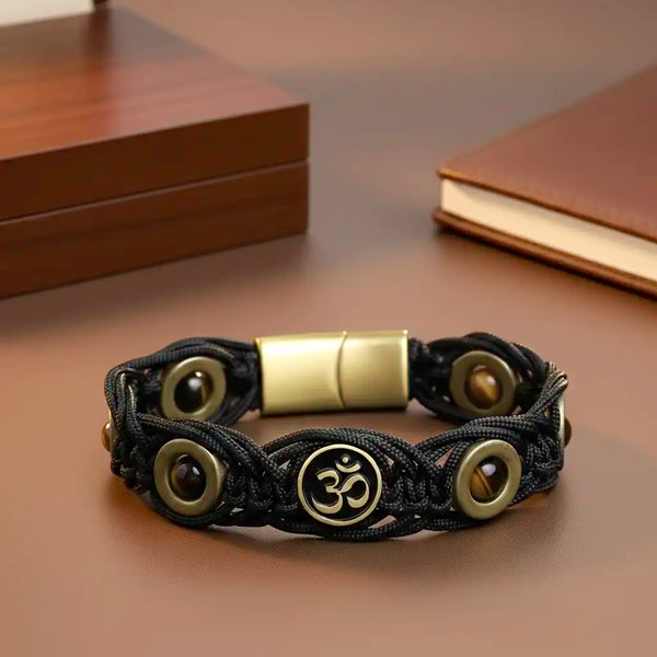 Inspiring Good Karma  Aum Tiger Eye Agate Bracelet