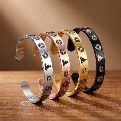 Blissful Composure 7 Chakra Stainless Steel Cuff Bracelet