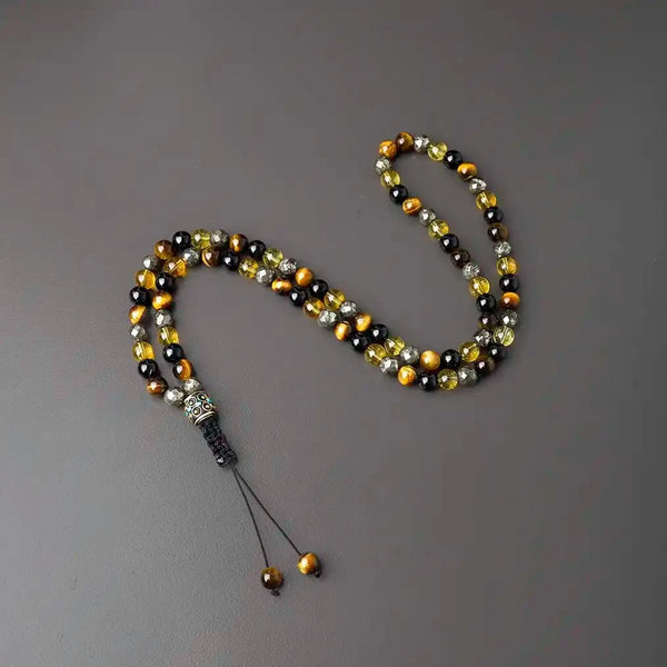Ambition And Achievement  Pyrite Citrine Tourmaline Tiger Eye Mala