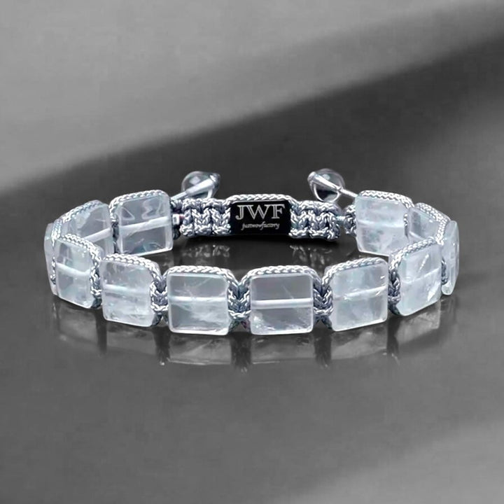 men clear quartz flatbead bracelet