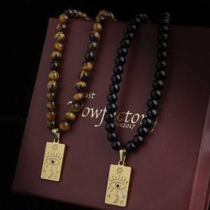 JWF Conquering Fear To Fail 108 Tiger Eye Obsidian Evil Eye Mala