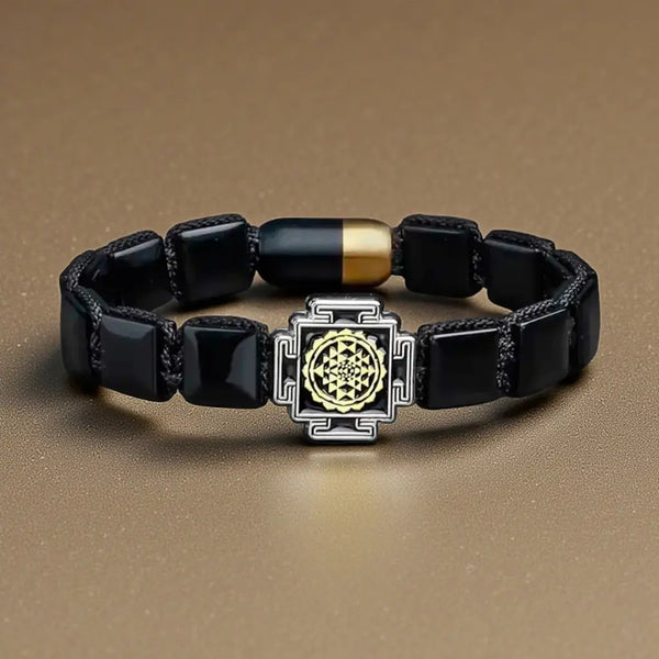 Cosmic Abundance Attractor Sriyantra Obsidian Flatbead Bracelet