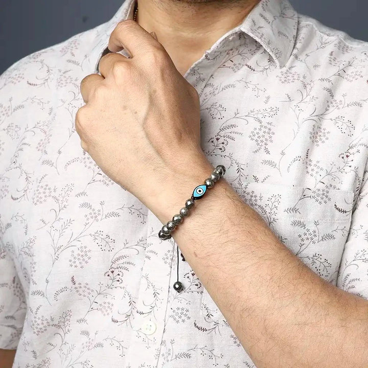 men pyrite bracelet with evil eye