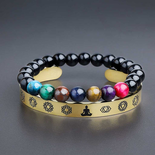 Be The Purpose"  7 Chakra Yoga Stainless Steel Bracelet-Golden