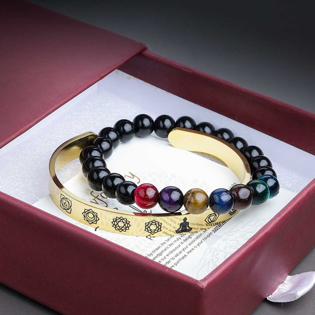 Tiger Eye 7 Chakra Beads Bracelet Healing Balance Beads Reiki Buddha Prayer Yoga  Jewelry Lion Head