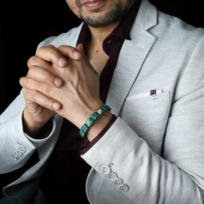 A Loud Statement Malachite Flatbead Bracelet With Magnetic Closure