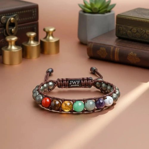 Guardian of Balance & Abundance – Pyrite 7 Chakra Bracelet