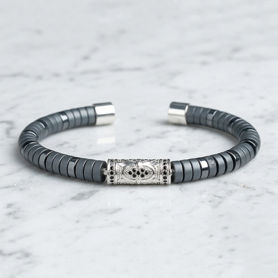 Hematite Monk Cuff Bracelet: Spiritual Embracing