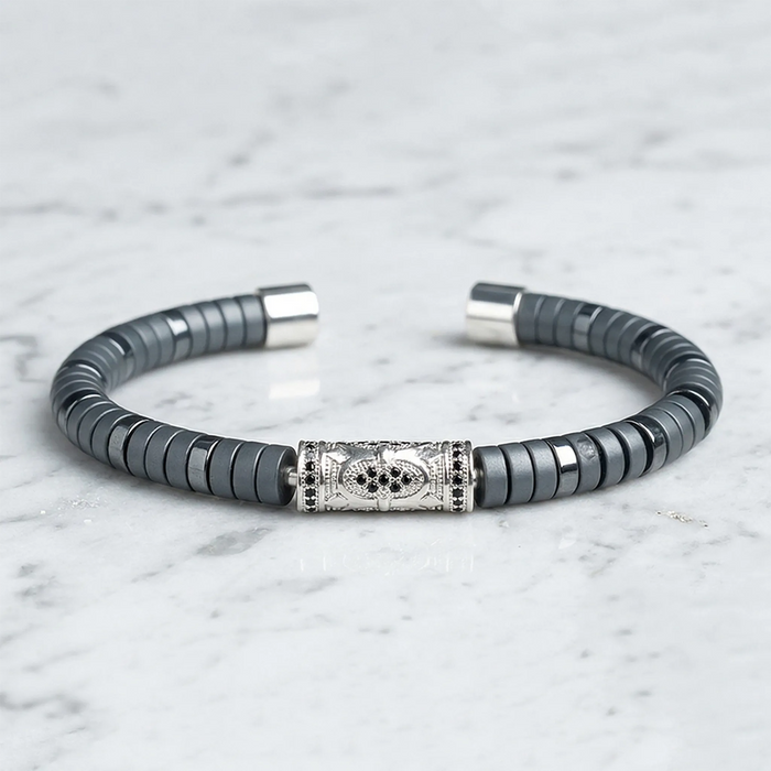 Hematite Monk Cuff Bracelet: Spiritual Embracing