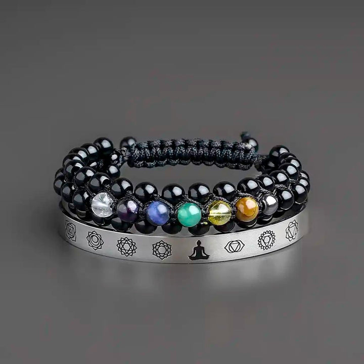 Blissful Composure 7 Chakra Stainless Steel & Stones Bracelets