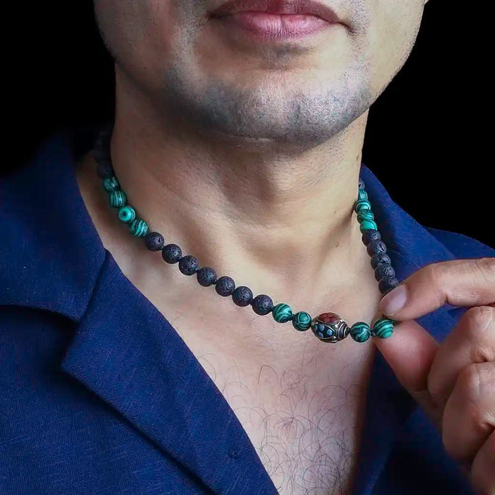 malachite lava necklace for men