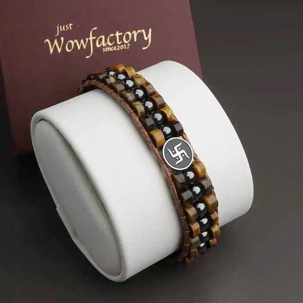 Auspicious & Divine Energy Swastik Tiger Eye Bracelet