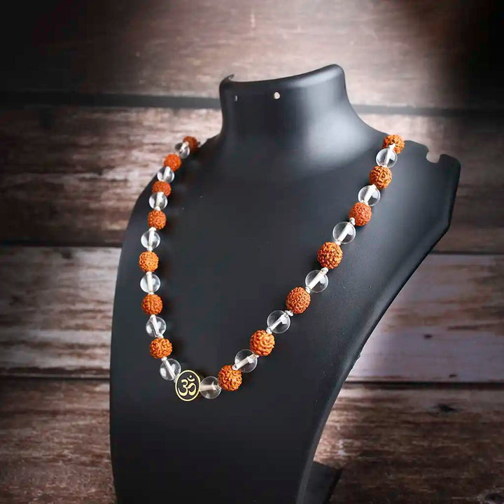 Rudraksha & Clear Quartz Necklace