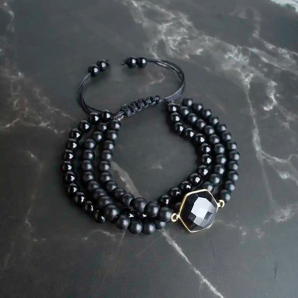 Embellishing Grace In Black Natural Agate Bracelet