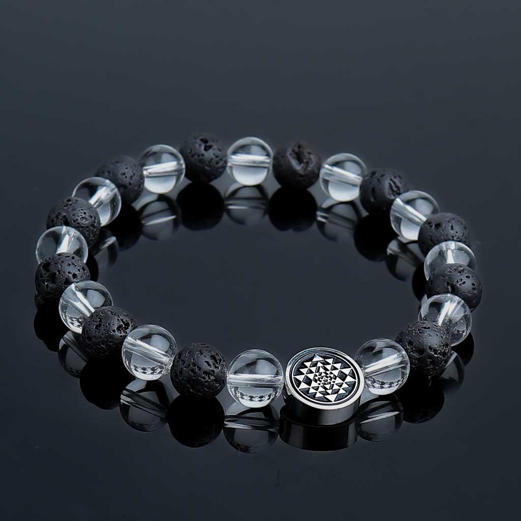 Amazon.com: REBUY Crystal Clear Quartz Sphatik Stone Bracelet with Evil Eye  Stone 8 mm Beads Charm Bracelet for Men and Women