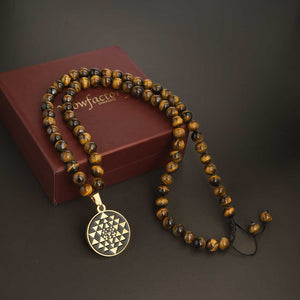 "Divine & Blessing" Tiger Eye & Obsidian Stone Sriyantra Pendant Mala
