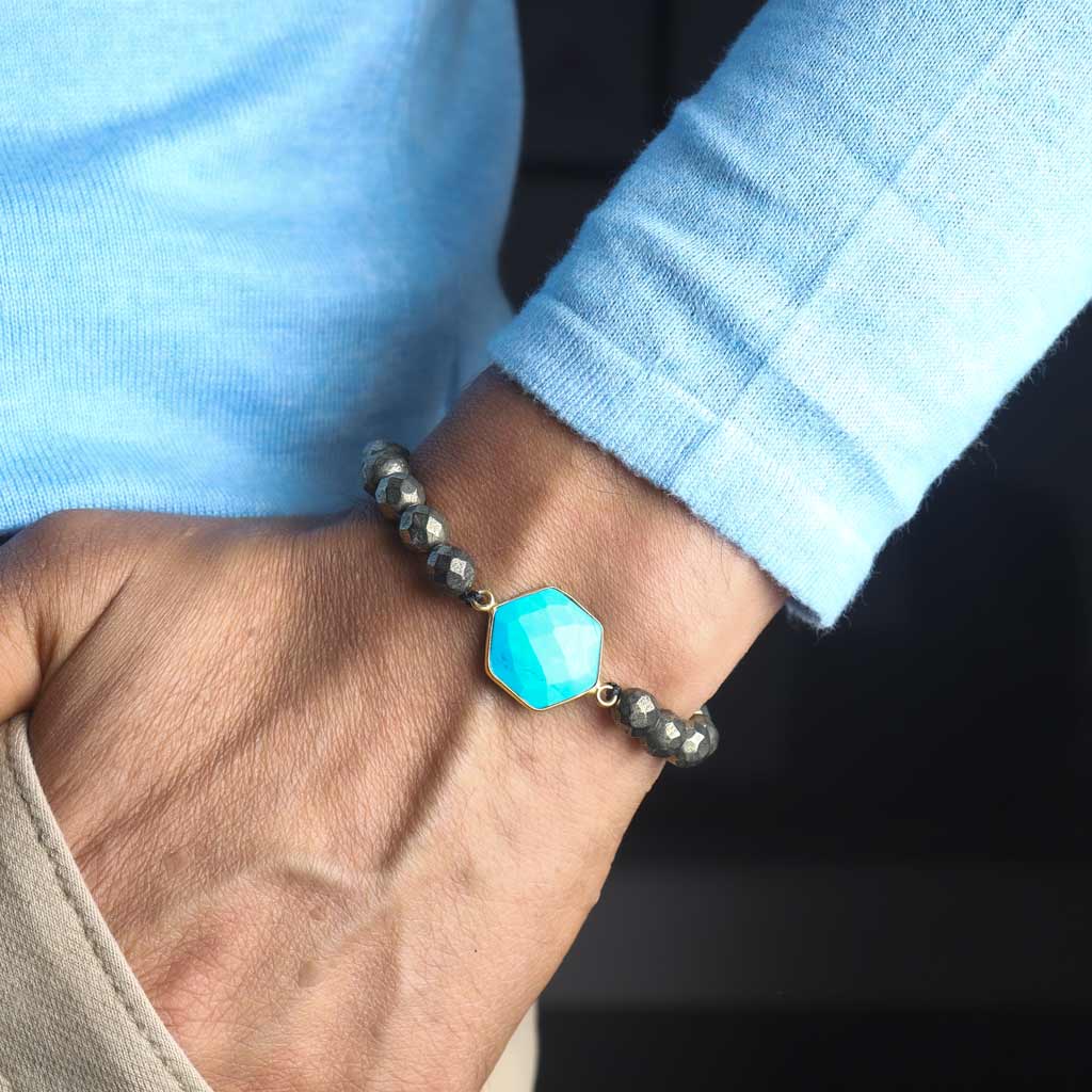 The Money &amp; Protection Seeker Pyrite Turquoise Bracelet