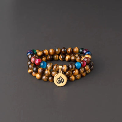 Chakra Purifying 7 Chakra Tiger Eye Stainless Steel Aum Bracelet