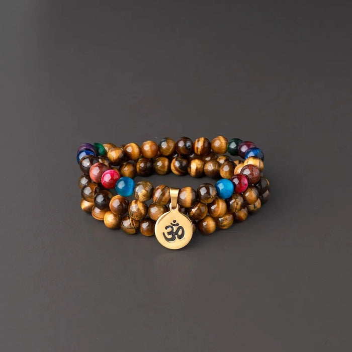 Chakra Purifying 7 Chakra Tiger Eye Stainless Steel Aum Bracelet