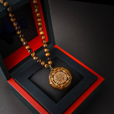 "Divine & Blessing" Tiger Eye & Obsidian  Sriyantra Mala