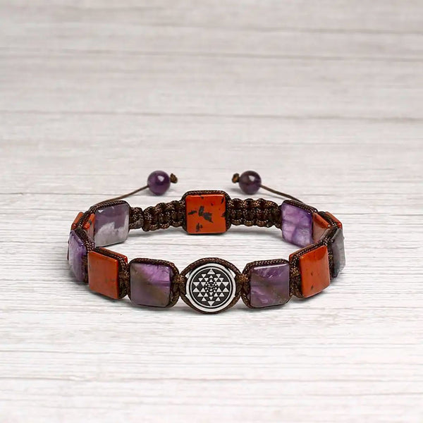 Renounce The Worry Sriyantra Flatbead Amethyst Red Jasper Bracelet